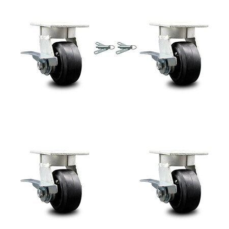 Service Caster 4 Inch Kingpinless Rubber on Steel Wheel Caster Brakes 2 Swivel Locks SCC, 4PK SCC-KP30S420-RSR-SLB-BSL-2-SLB-2